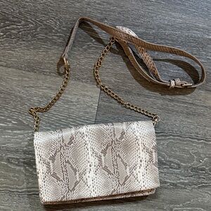 Urban Expressions Snake Print Crossbody Bag - Taupe and Gold